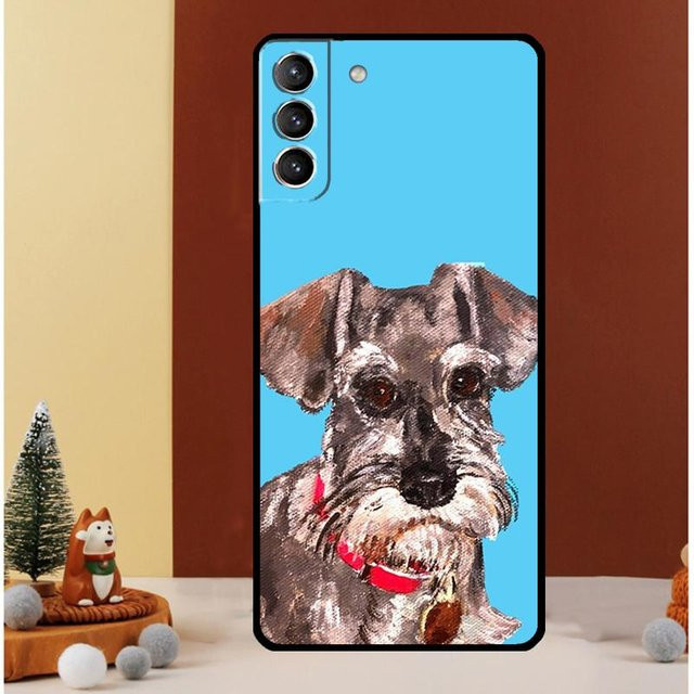 Samsung Galaxy Schutzhülle mit Schnauzer Hund Motiv in Blau für S25 S24 S23 S22 S21 S20 Ultra und S25 FE - Bild 1