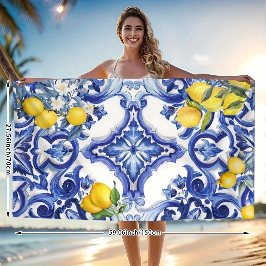 Schnelltrocknendes Zitronen Strandtuch von Ka Chen Muda in Blau und Weiß, weich und flauschig, B: 30 cm, H: 60 cm - Bild 3