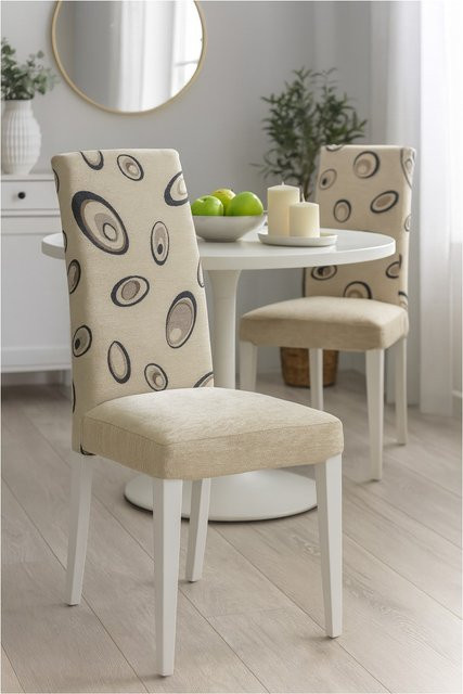 Esszimmerstuhl Charlotte von möbel direkt online, 2er-Set, Weiß, Stoffbezug, Massivholz Buche lackiert - Bild 1