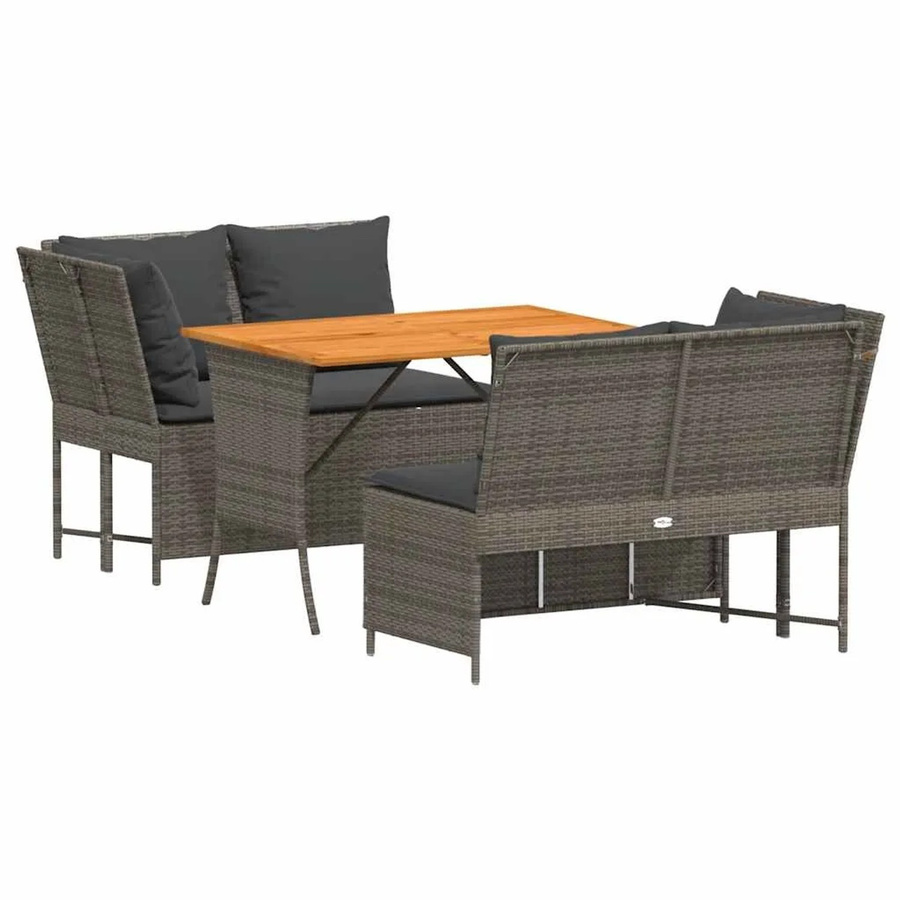 vidaXL 3-teilige Garten-Sofagarnitur in L-Form aus Polyrattan mit Kissen und Couchtisch, Grau - Bild 2
