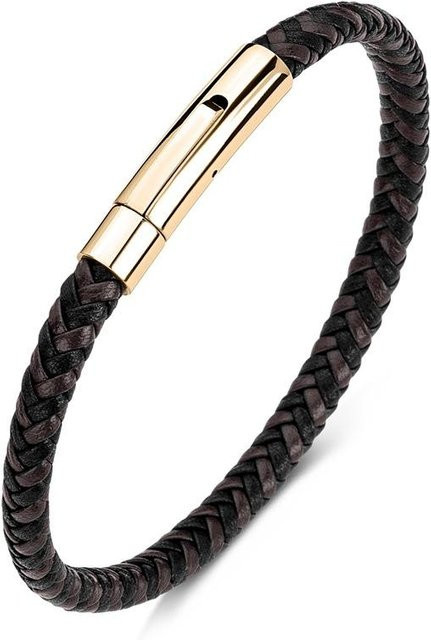 Armband Edelstahl, Leder geflochten, Weinrot, Schwarz, 23cm, Unisex - Bild 1