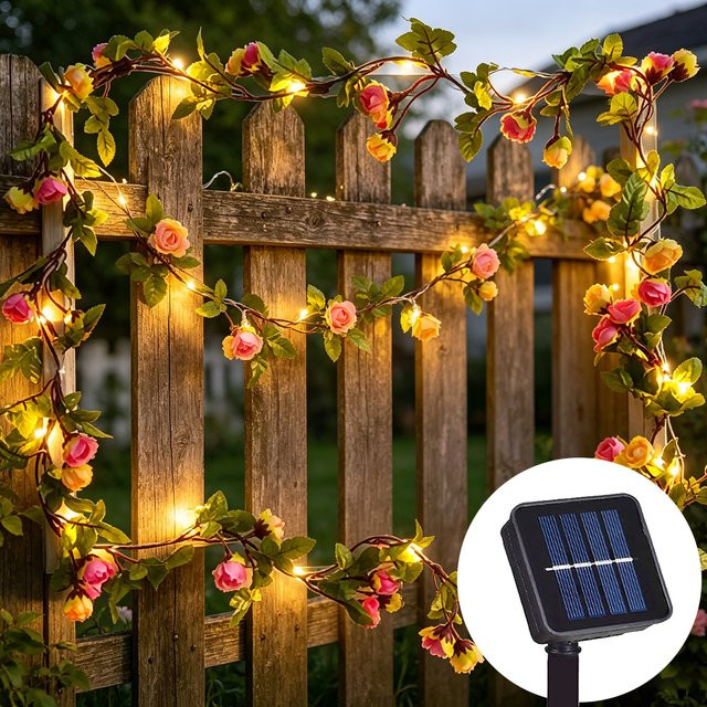 KIKIELF Solar LED Rosen-Lichterkette für den Außenbereich in Warmweiß und Multicolour - Bild 1