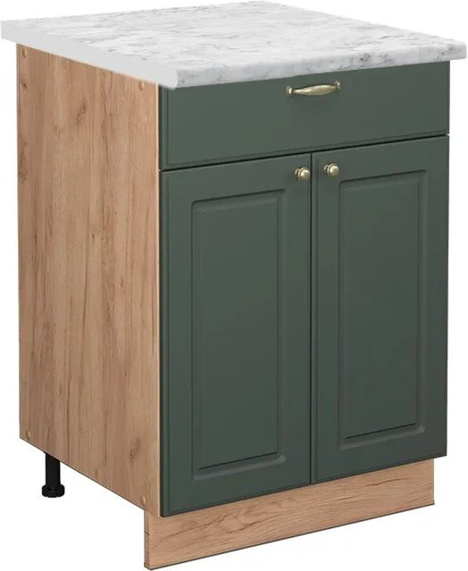 Vicco Küchenunterschrank Fame-Line in Eiche mit Schublade und Marmor-Optik, Farbe Grün-Gold, Breite: 60 cm - Bild 1
