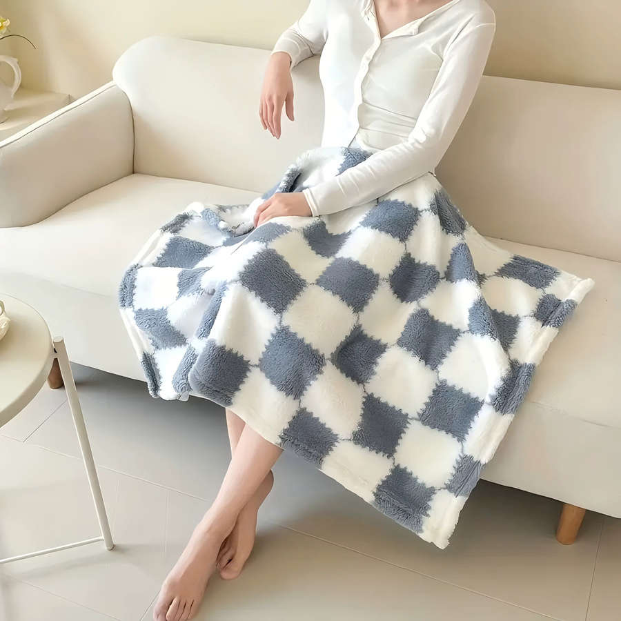 VIKAMA Koreanische Decke mit Karomuster in Weiß, weich und waschbar für Sofa, Bett oder Büro - Bild 2