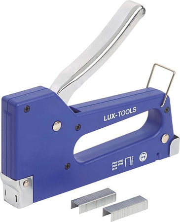 LUX-TOOLS Handtacker für Feindrahtklammern 6 mm - 14 mm in Blau mit Kunststoffgehäuse