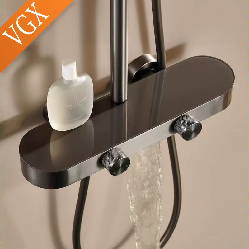 VGX Duschsystem-Set mit 3-Wege-Regenduschset, Duscharmatur mit Handbrause und Duschmischer, Gunmetal Grau - Bild 3