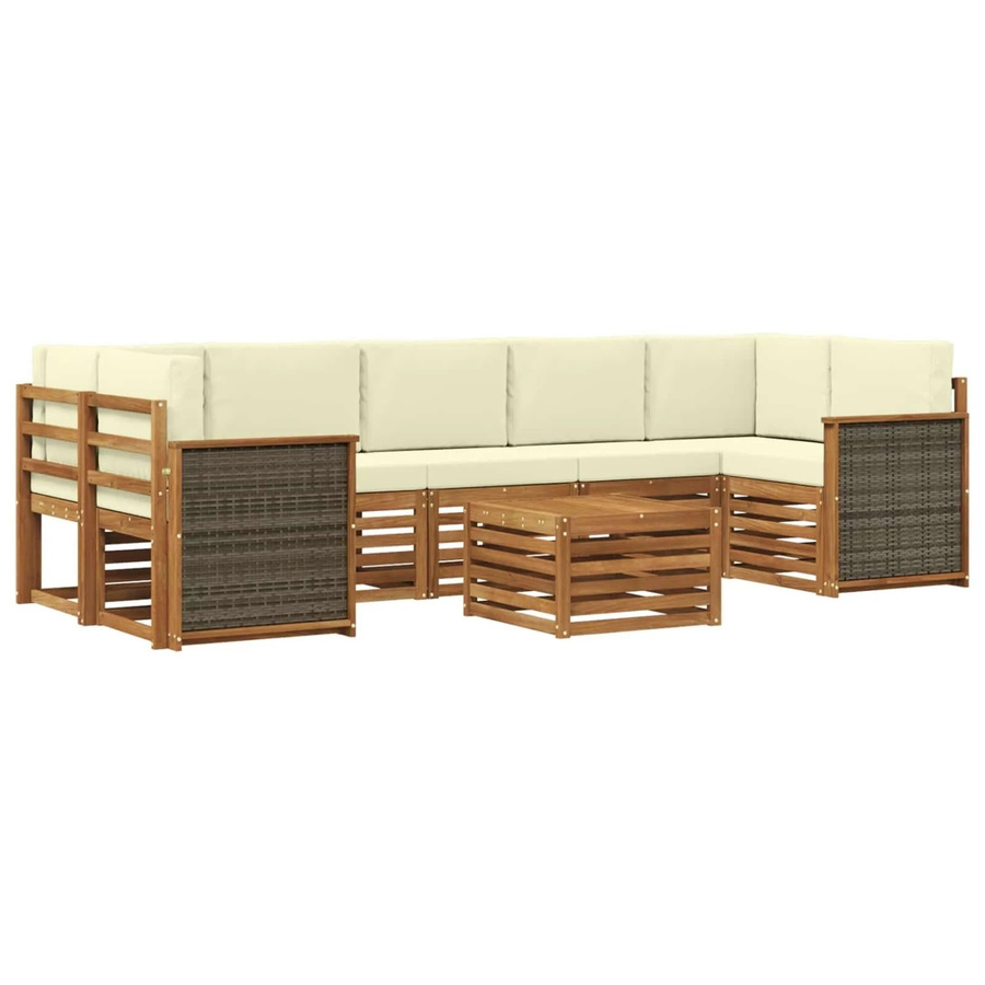 vidaXL Outdoor-Sofagarnitur aus Massivholz Akazie mit Polstern, 8-teiliges Set in Natur und Beige - Bild 2