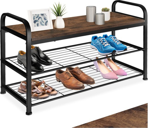 tectake Schuhregal Southampton Industrial Style aus Holz und Stahl, Farbe Dunkelbraun, B/T/H: 91 x 36 x 55 cm