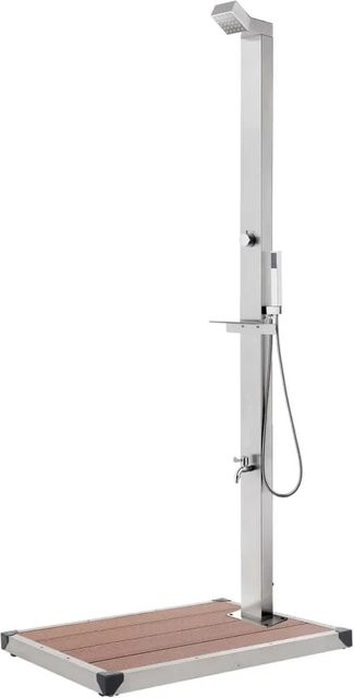 vidaXL Gartendusche aus Edelstahl mit brauner WPC-Bodenplatte, Höhe: 225 cm - Bild 1