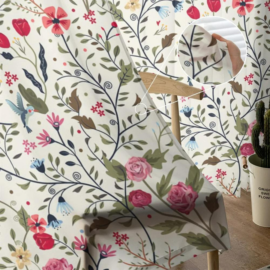 Yiran Furniture Transparentes Voile-Fenstervorhang mit Blumen- und Naturmuster, Mehrfarbig, B: 135 cm, H: 185 cm - Bild 2