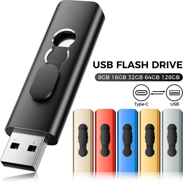 JASTER 2-in-1 USB-C USB-Stick 64GB Metall Push-Pull Speicherstick in Gold - Bild 1