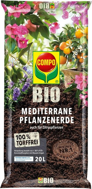 Compo Bio Mediterrane Pflanzenerde torffrei mit 500 g Kultursubstrat aus Rindenhumus, Grünkompost, Holzfaser, Kokosfaser und Ton - Bild 1