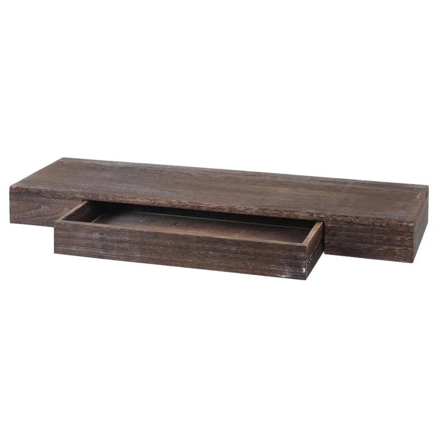 Wandregal MCW H37 mit Schublade aus Massiv-Holz in Braun im Shabby-Stil, B/H/T: 80 x 8 x 25 cm - Bild 3