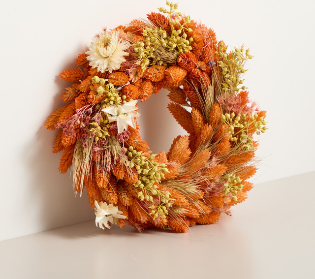 Trockenblumenkranz Blume2000 in Orange und Weiß im Boho-Stil für den Herbst, Durchmesser: 20 cm - Bild 1