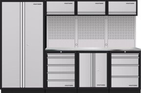 Kraftwerk 4-Element-Schrankwand mit Vierkantlochwand aus Edelstahl in Silber/Grau, 3964GIX - Bild 1