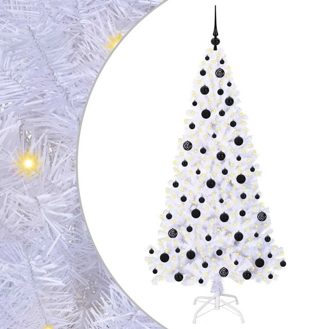 vidaXL Künstlicher Weihnachtsbaum in Weiß mit LED-Beleuchtung, Höhe: 180 cm, aus PVC und Metall - Bild 1