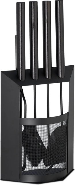 Relaxdays Kaminbesteck 5er Set aus Stahl mit Holzgriffen in Schwarz, freistehend mit Halter, B/T/H: 61 x 28,5 x 16 cm - Bild 1