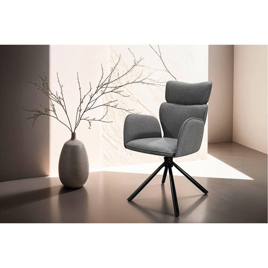 byLIVING Esszimmerstuhl SEATTLE 2er-Set mit Armlehnen, Webstoff Anthrazit, Gestell Schwarz, B/H/T: 60 x 93 x 61 cm - Bild 2