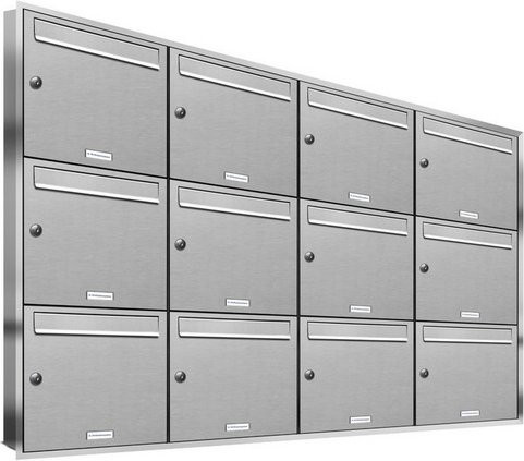 AL Briefkasten-System für 12 Parteien zur Unterputzmontage, silberfarben, B/H/T: 153,14 x 106,6 x 11,6 cm - Bild 1