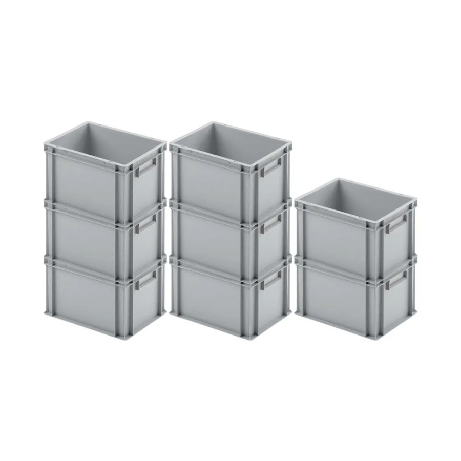 PROREGAL SuperSparSet 8 x Eurobehälter mit geschlossenem Griff, Grau, H x B x T: 23,5 x 30 x 40 cm, 22 Liter - Bild 2