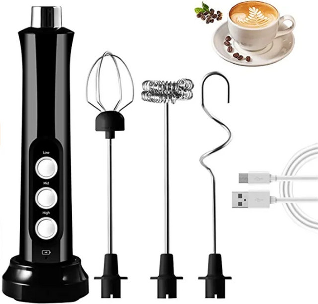 BALASHOV 3 in 1 Elektrischer Milchaufschäumer Akku Milchschäumer Handheld Milchaufschäumer und Getränkemixer in Schwarz - Bild 1