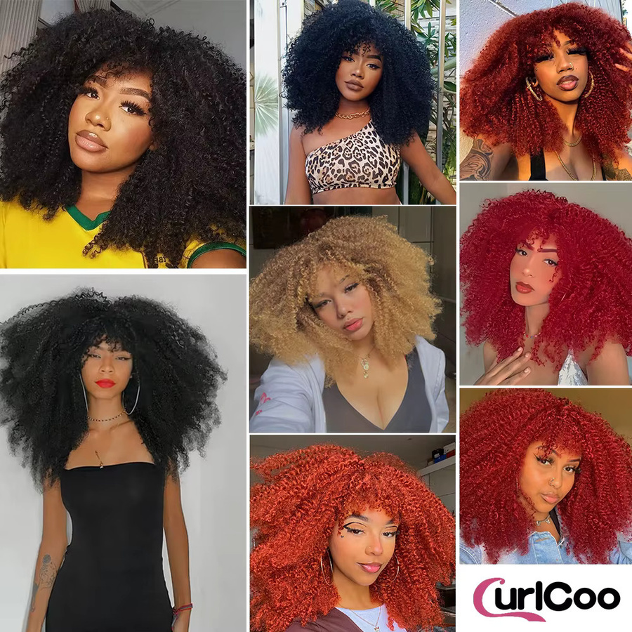 CurlCoo Lockige Perücke mit Pony, synthetische Faser, Damen - Bild 2