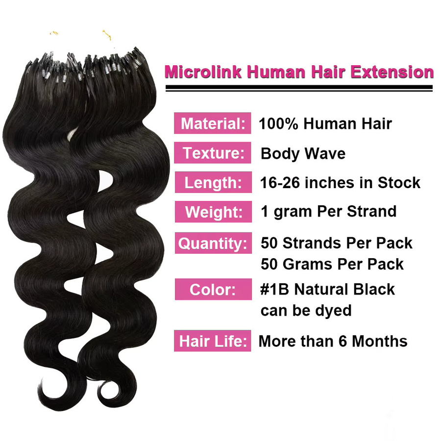 mayfive Micro Link Haarverlängerung Echthaar, Body Wave, 50g - Bild 3