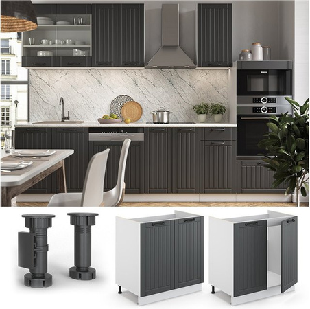 Vicco Spülenunterschrank Fame-Line Landhaus Küchenschrank Anthrazit/Weiß Breite: 80 cm