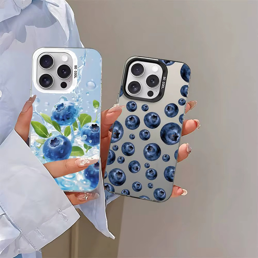 Stoßfeste Handyhülle mit Blaubeeren Motiv für iPhone 11 bis iPhone 17 Pro Max Plus in Silber - Bild 2