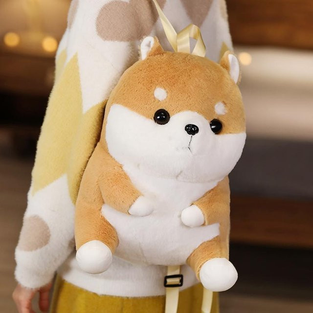 Kidsly Shiba Inu Schwein Hund Plüschtier Rucksack, 40cm, Braun - Bild 1