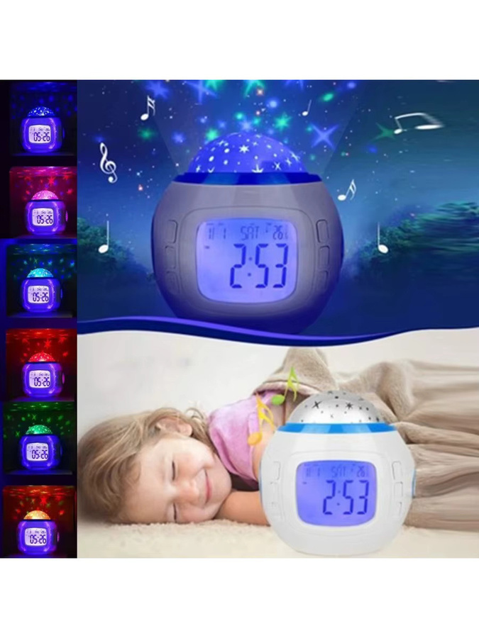 NOCCLILI LED-Sternenhimmel Projektionswecker mit Farbwechsel als Nachttischlampe für dein Schlafzimmer oder Kinderzimmer in Weiß - Bild 5