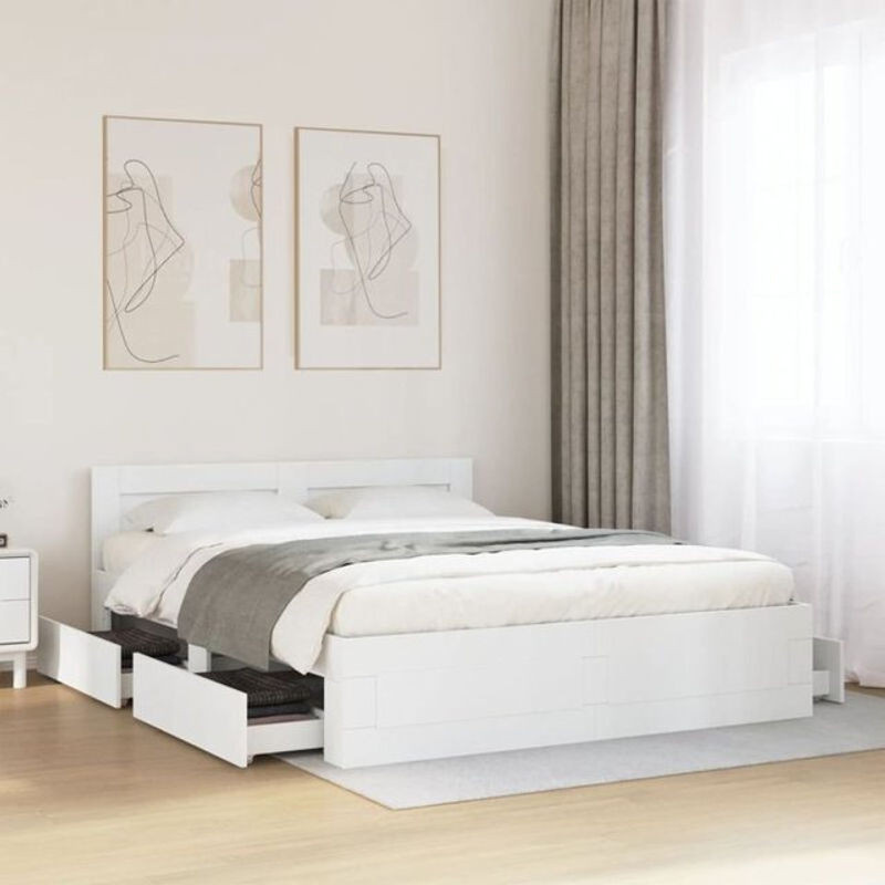 Modernes Funktionsbett mit Kopfteil von vidaxl in Weiß, B/T/H: 150 x 200 cm - Bild 1