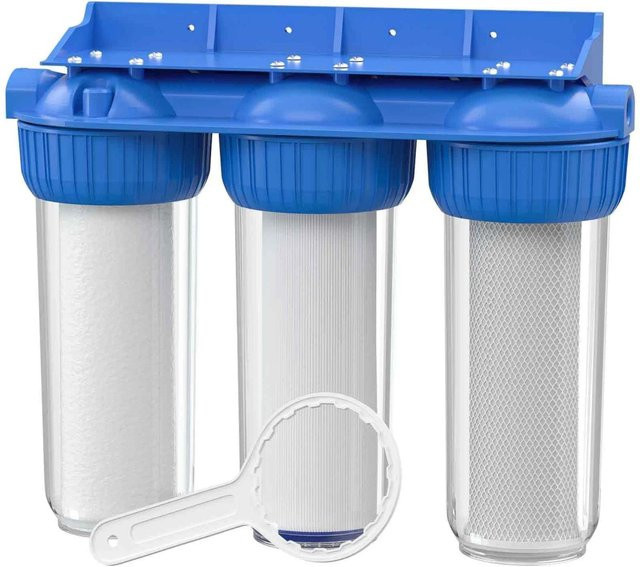 Naturewater Nw-Br10B4 3-Stufen Wasserfiltersystem mit Sedimentfilter und Aktivkohle, Blau, Anschluss: 3/4 Zoll - Bild 1