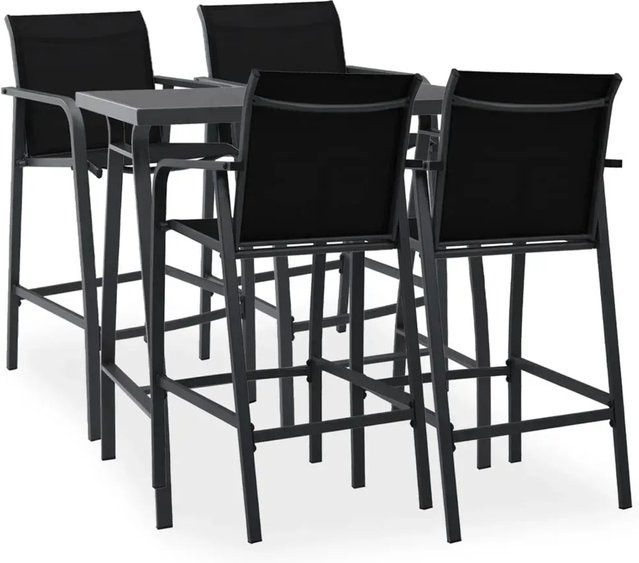 vidaXL 5-teiliges Gartenbar-Set in Schwarz und Grau aus Metall und Glas - Bild 1
