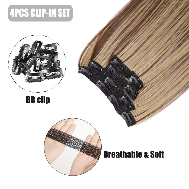 AOOSOO HAIR Synthetische Perücke, 4-teiliges Set, 14 Zoll, Clip-in-Haarverlängerungen, Damen - Bild 3