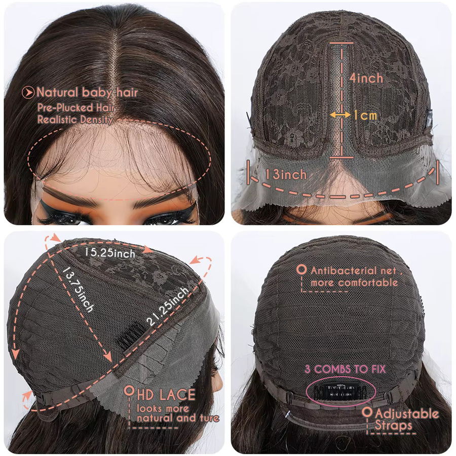 Lace-Front-Perücke, synthetisch, gewellt, Ombre-Blond, Schokoladenbraun, 91,4 cm, Damen - Bild 4