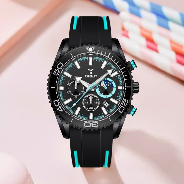 TYBERLEY Armbanduhr, Quarz, Analoguhr, Silikon, Schwarz, Orange, Herren - Bild 1