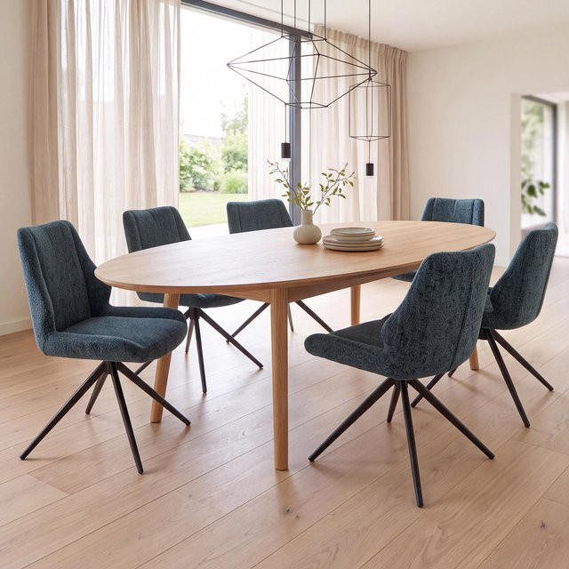 6er-Set Esszimmerstühle MCW-O48 in Dunkelgrün, drehbare Küchenstühle mit Auto-Return Funktion aus Chenille-Stoff und Öko-Tex Zertifizierung - Bild 1