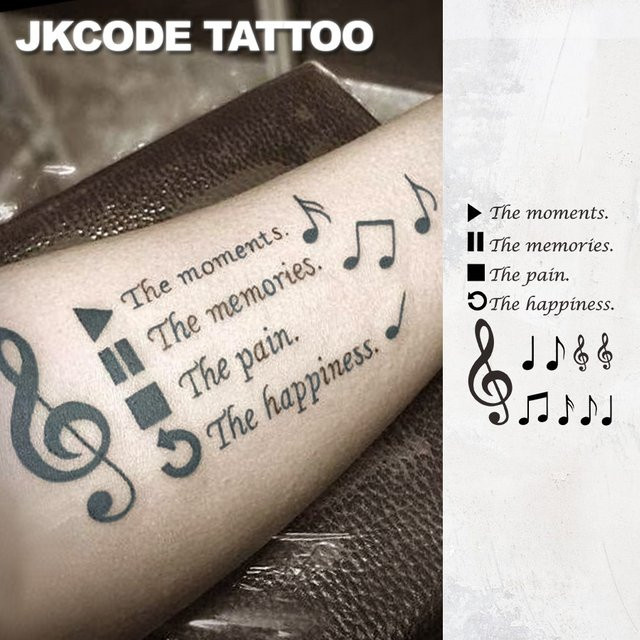 JKCODE TATTOO Temporäre Tattoos, Musiknotenmuster und englische Sätze, Unisex - Bild 1