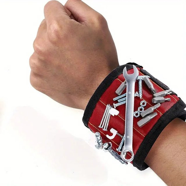 Magnetisches Werkzeugarmband in Schwarz, verstellbarer Organizer mit starken Magneten für Heimwerker und Reparaturarbeiten - Bild 1