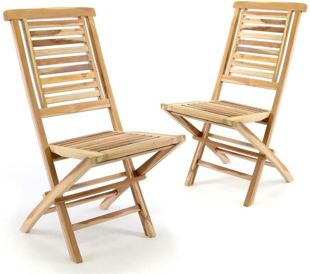 VCM 2er Set Gartenstuhl Hochlehner Klappstuhl aus unbehandeltem Teak Holz in Hellbraun, H x B x T: 98 x 42 x 43 cm - Bild 1