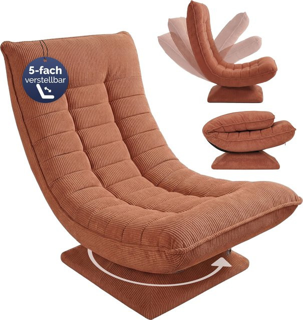 CASARIA Sessel Aberdeen in Terrakotta Orange, 5fach verstellbarer Relax-Sessel aus Cord mit 360 Grad Drehsitz und Metallrahmen - Bild 1