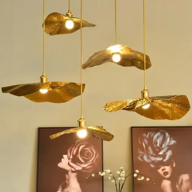 JIANKEXING Lotusblatt Kronleuchter im Zen-Stil aus Metall in Gold/Messing für Küche, Esszimmer und Treppenhäuser - Bild 1