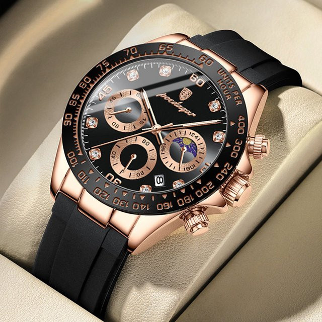 POEDAGAR Chronograph, Quarz, Silber, Silikon, Herren - Bild 1