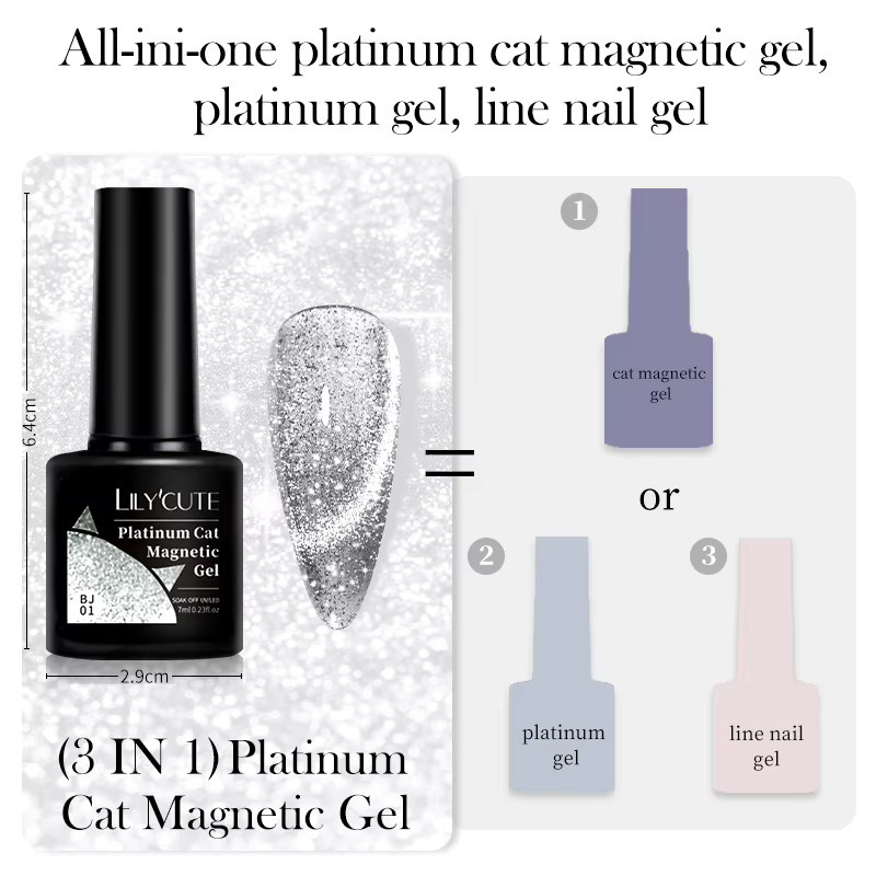 LILYCUTE Magnetischer Gel Nagellack Platin Katze, 7 ml, Glänzend - Bild 4