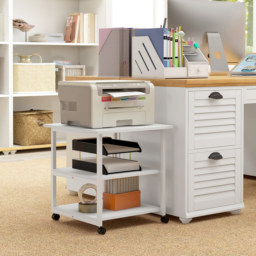 HOMCOM Druckertisch mit Rollen in Weiß, 3-Ebenen-Druckerständer aus Metall und MDF für dein Büro, B/T/H: 50 x 50 x 52,5 cm - Bild 2
