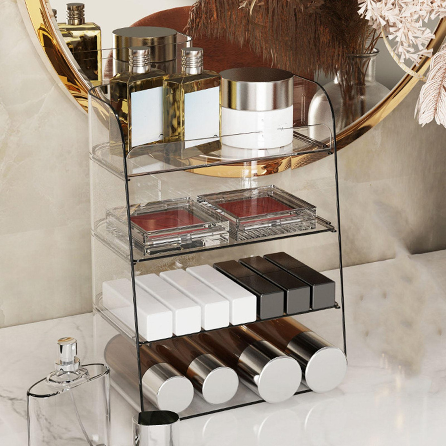 OutsideWorld Kosmetikregal Luxus Mehrschichtiger Make-up-Organizer für Badezimmer und Schlafzimmer in Beige und Transparent - Bild 1