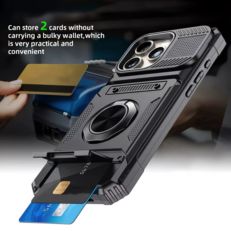 Robuste iPhone Hülle mit Kartenfach und Ständer in Schwarz für iPhone 17 bis iPhone 11 Modelle - Bild 2