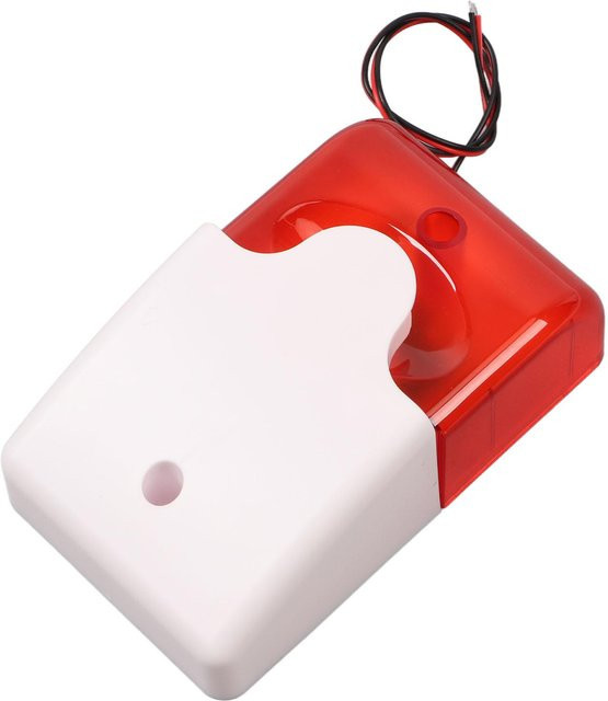 12V Ton- und Lichtalarm Sirene mit LED Blinklicht in Rot und Weiß für Einbruch- und Feueralarm - Bild 1