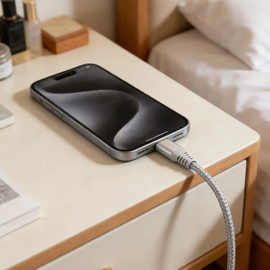 LAIHONEN MFI-zertifiziertes USB-C auf Lightning Schnellladekabel 20W mit Nylon-Ummantelung in Silber/Grau für iOS-Geräte - Bild 4